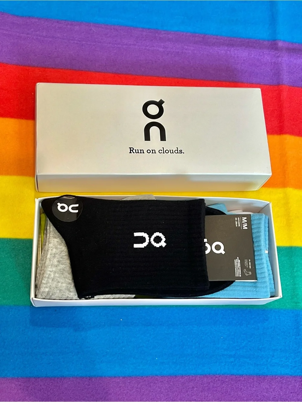 On Running Socks 5 Pair, Neon Yellow, Light Blue, Gray, White, Black, New in Box